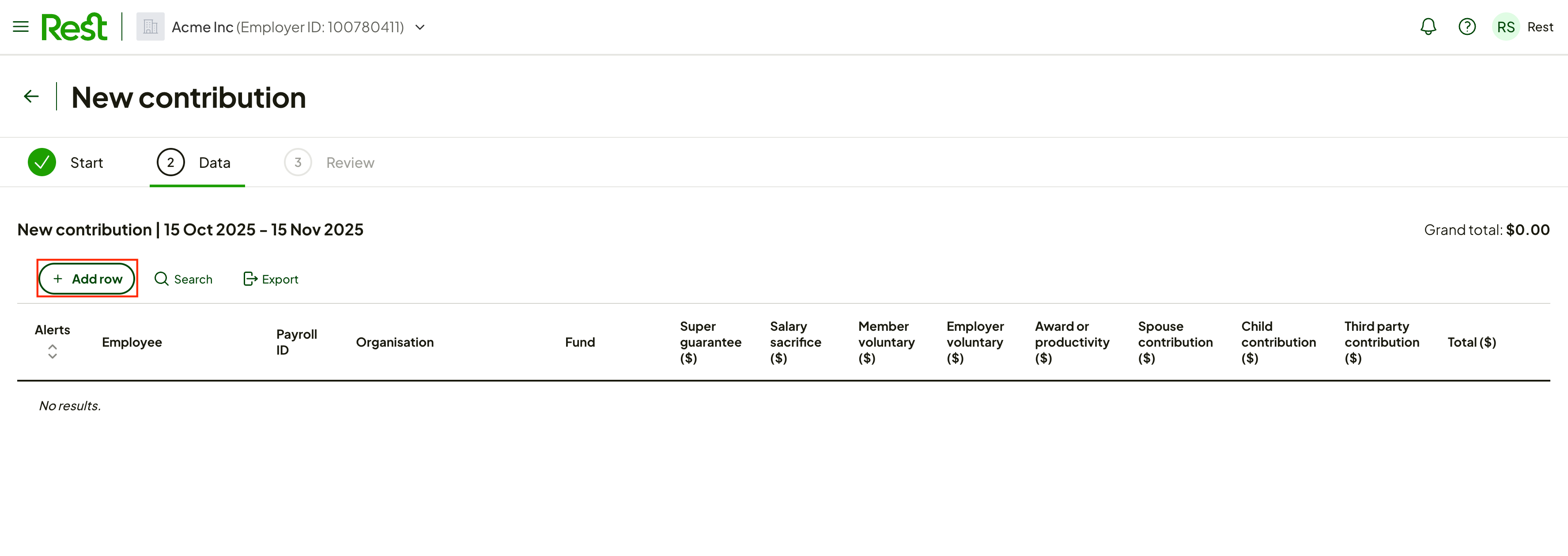 Manual Contribution Grid - Displaying multiple funds – Rest