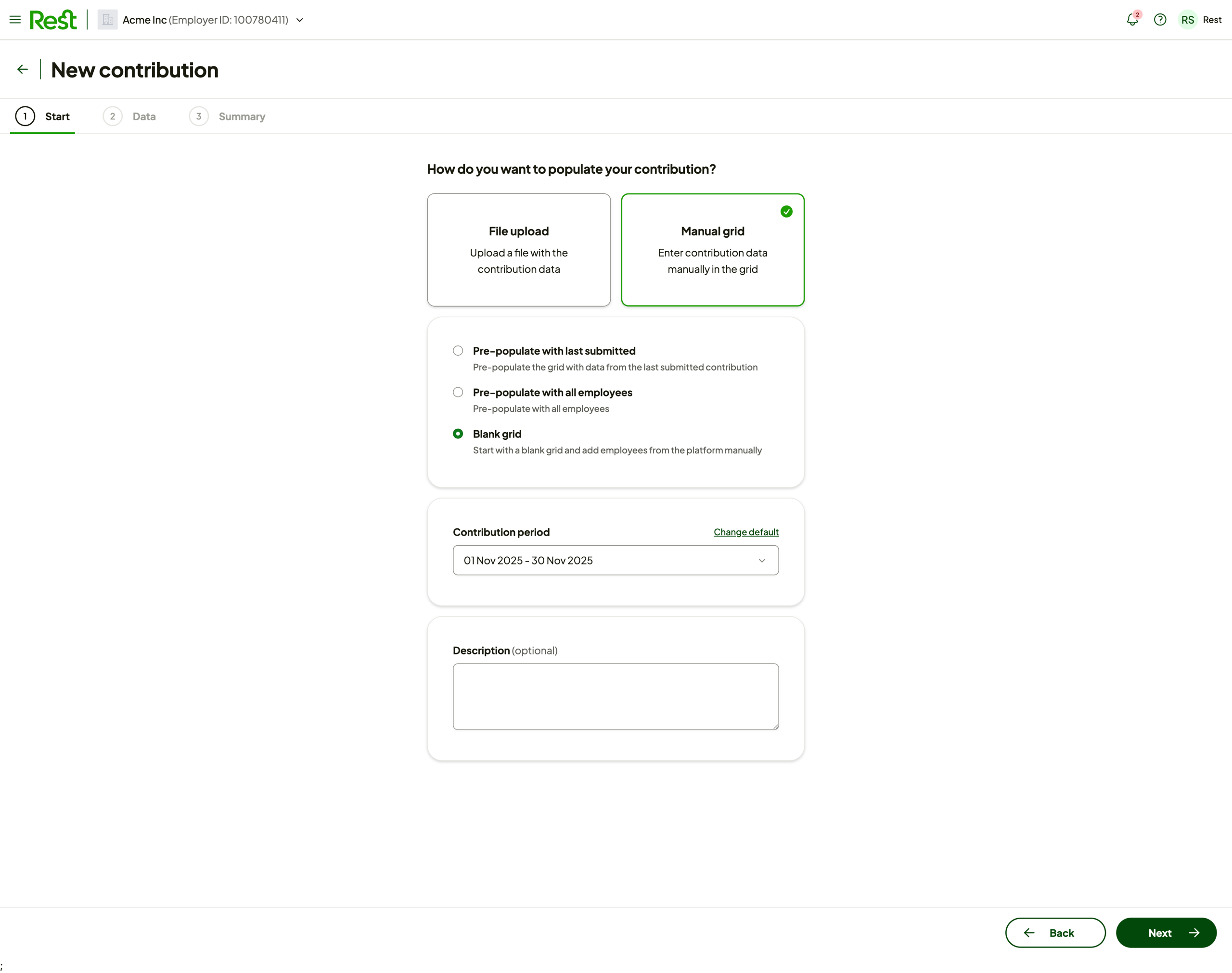 Submitting a Contribution - Manual Grid – Rest